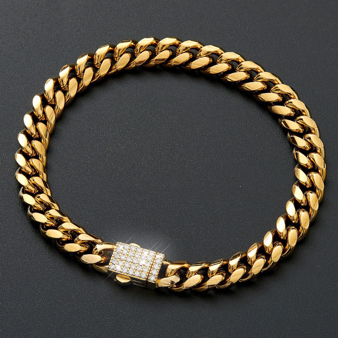 Spot One Piece Dropshipping Men's Gold Cuban Necklace White Zircon Micro Inlaid Lock Encryption Chain 6mm 14mm_voghion.com