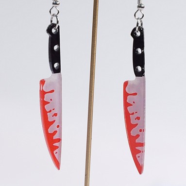 Halloween Blood-Colored Knife Earrings Double-Sided Acrylic Creative Horror Bleeding Fruit Knife Ear Pendants Ear Accessories