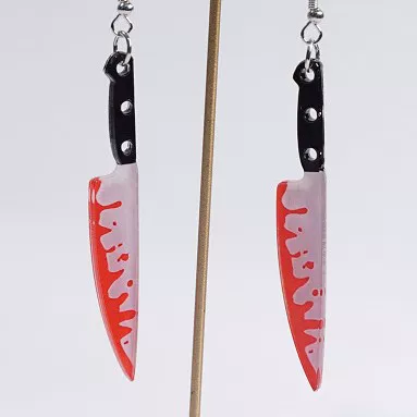Halloween Blood-Colored Knife Earrings Double-Sided Acrylic Creative Horror Bleeding Fruit Knife Ear Pendants Ear Accessories