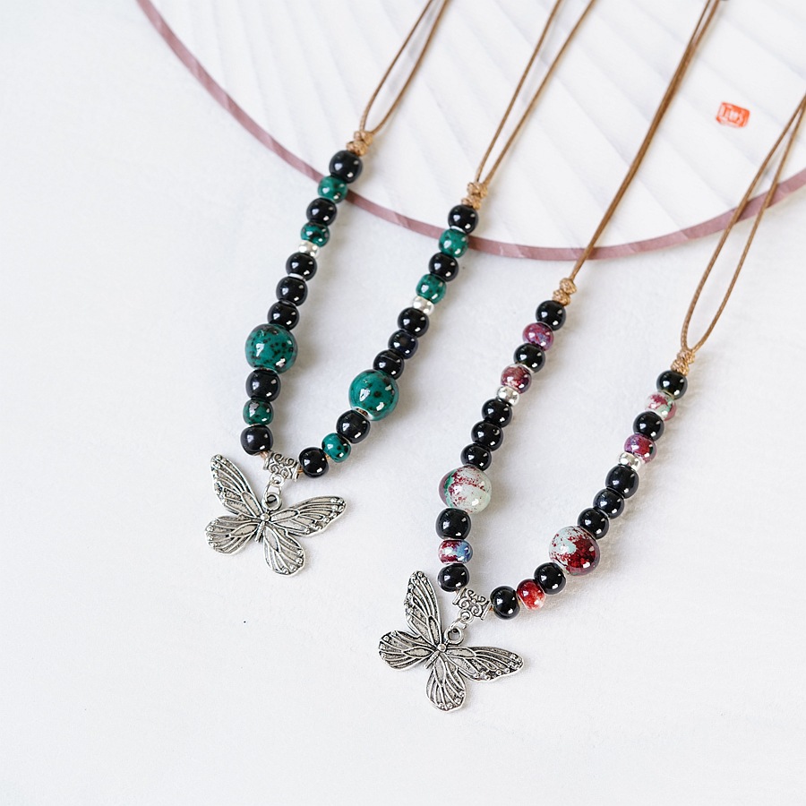 1 Piece Quantity 1 Piece Ethnic Style Tassel Butterfly Alloy Mixed Materials Knitting Women's Necklace