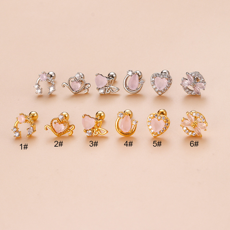 1 Piece Ear Cartilage Rings & Studs Sweet Heart Shape Bow Knot 316L Stainless Steel  Copper Waterproof Non Tarnish Surgical Steel Zircon display picture 1