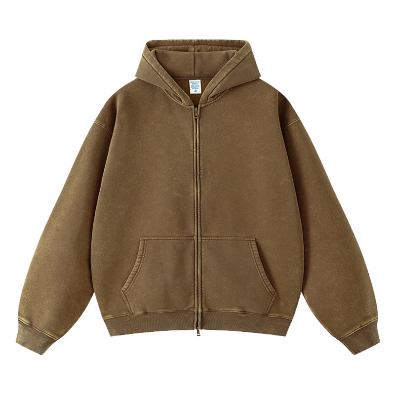 TILANI suéter de los hombres cardigan forrado de lana engrosada cremallera abrigo 360g lavado vintage encerado casual Sudadera con capucha