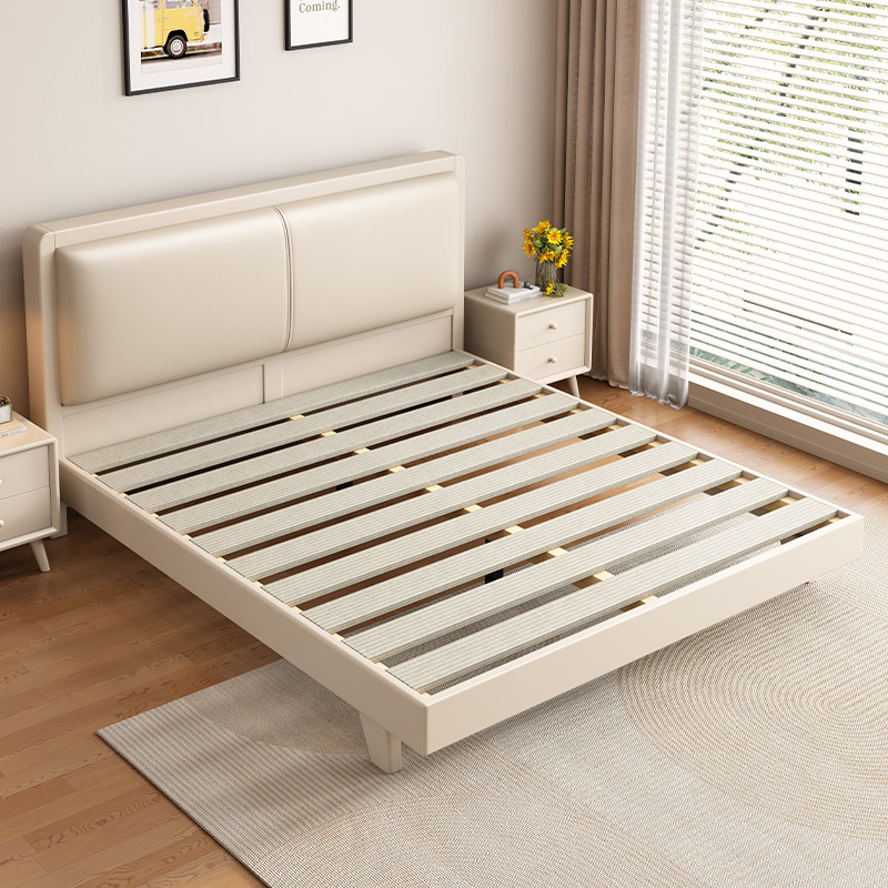 Cama silenciosa de estilo crema blanca nórdica moderna simple cama de madera maciza 1.5m 1.8 cama principal cama económica