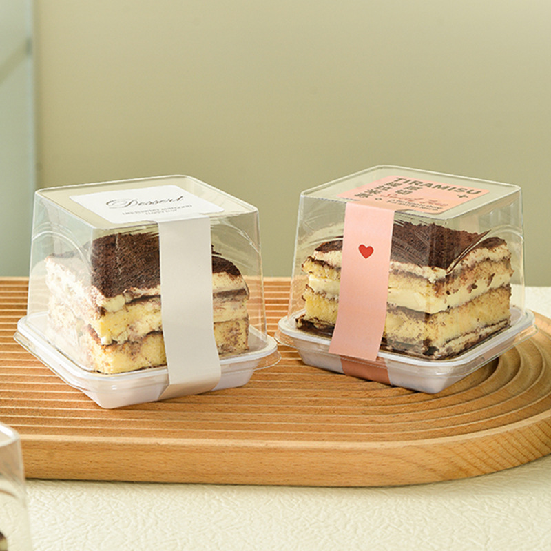 厚切提拉米蘇蛋糕包裝盒透明方形千層慕斯切件盒紅絲絨泡芙打包盒