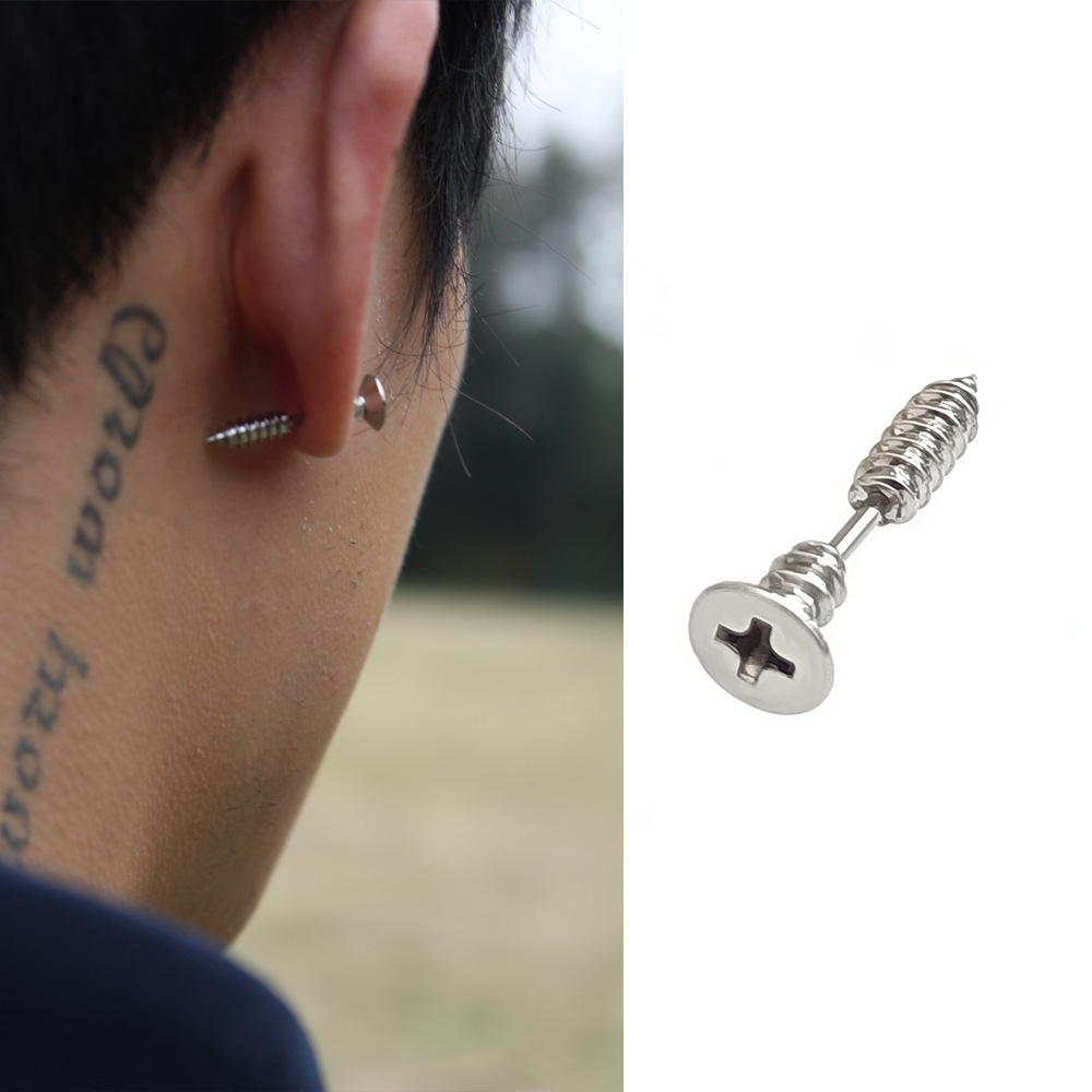 Nail Pattern 1 Piece Streetwear Nail Plating Titanium Steel Screw Backs Ear Studs