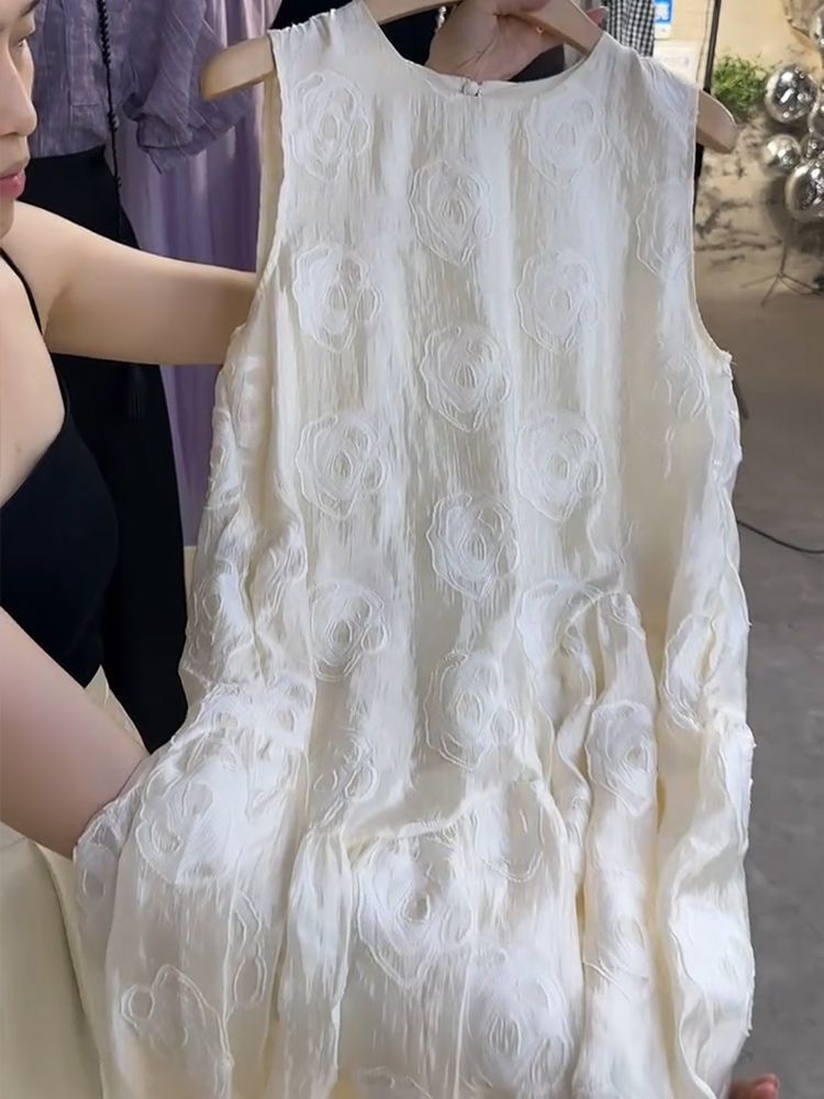 MM gordo extra tamaño 300 kg de corte de flores tridimensional de estilo francés vestido sin mangas chaleco suelto