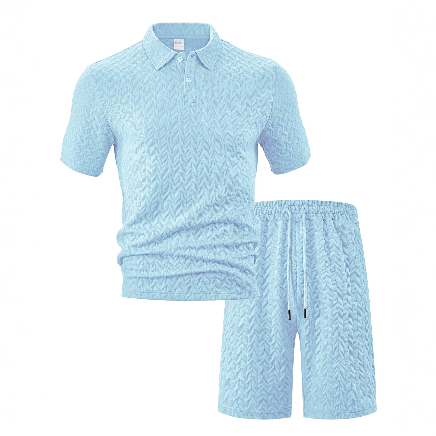 Cross-border TK Jacquard hombre polo camisa de verano con solapa grande transpirable y casual deportivo de manga corta set de pantalones cortos