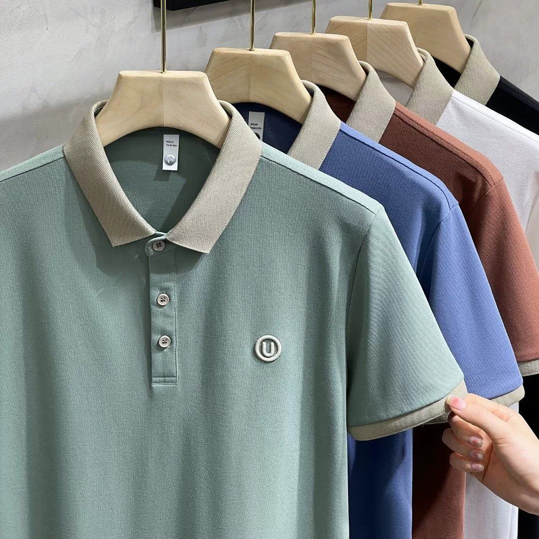 Источник производителя Летняя мужская рубашка поло тонкая деловая мода ледяной шелк мужская футболка с короткими рукавами дышащая повседневная летняя одежда