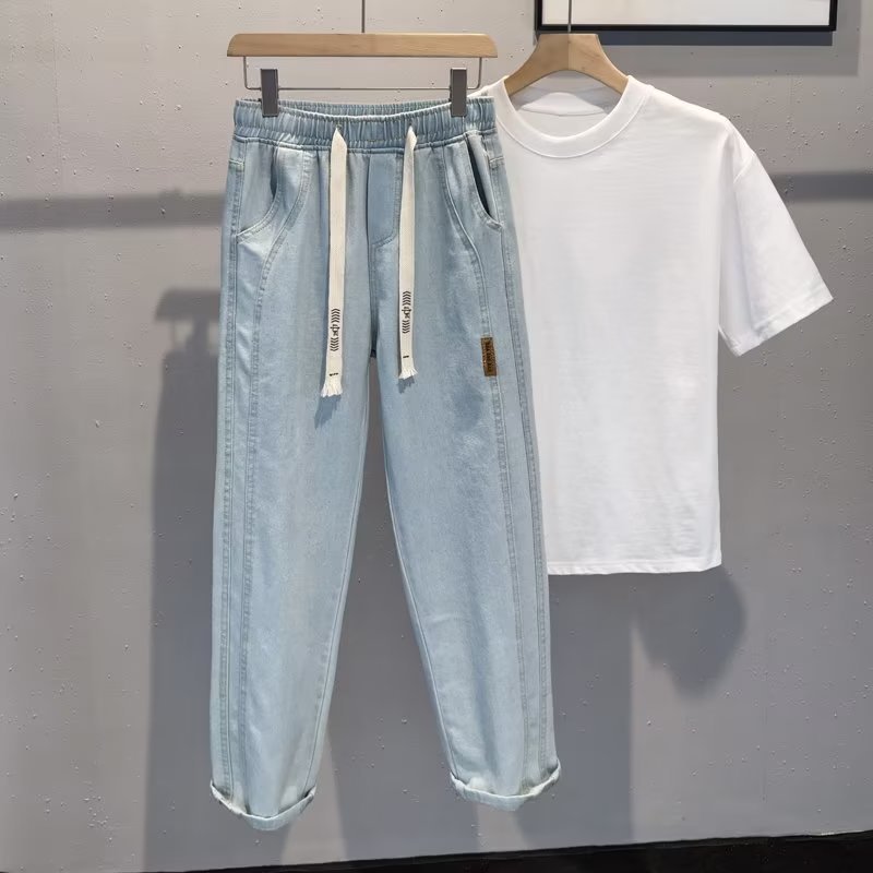 Vaqueros lavados y trapeadores de cuatro estaciones, estilo de Hong Kong, pantalones rectos sueltos, ropa de trabajo, pantalones casuales, pantalones para niños y niñas