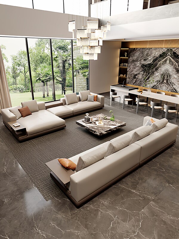 Italian Minimalist Sofa Modern Simple Large Living Room 2025 New Fabric Large Flat Leather Sofa Combination