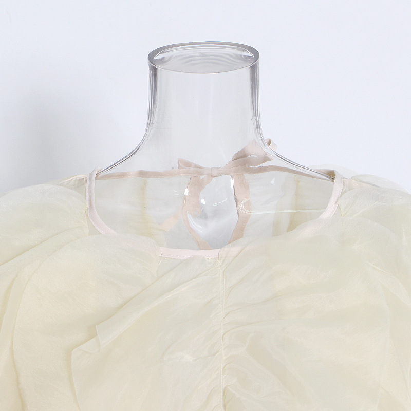 K Elegant Temperament Short Solid Color Top New High-end Round Neck Multi-layer Ruffle Edge Splicing Shirt_voghion.com