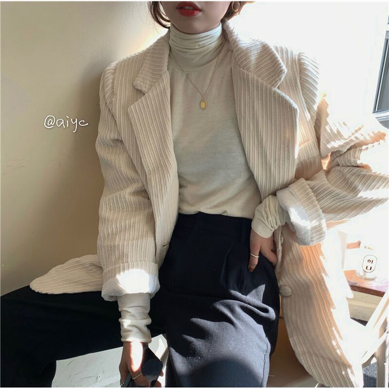 灯芯绒中长款西装外套女韩版秋冬2025新款宽松炸街休闲西服上衣潮|undefined