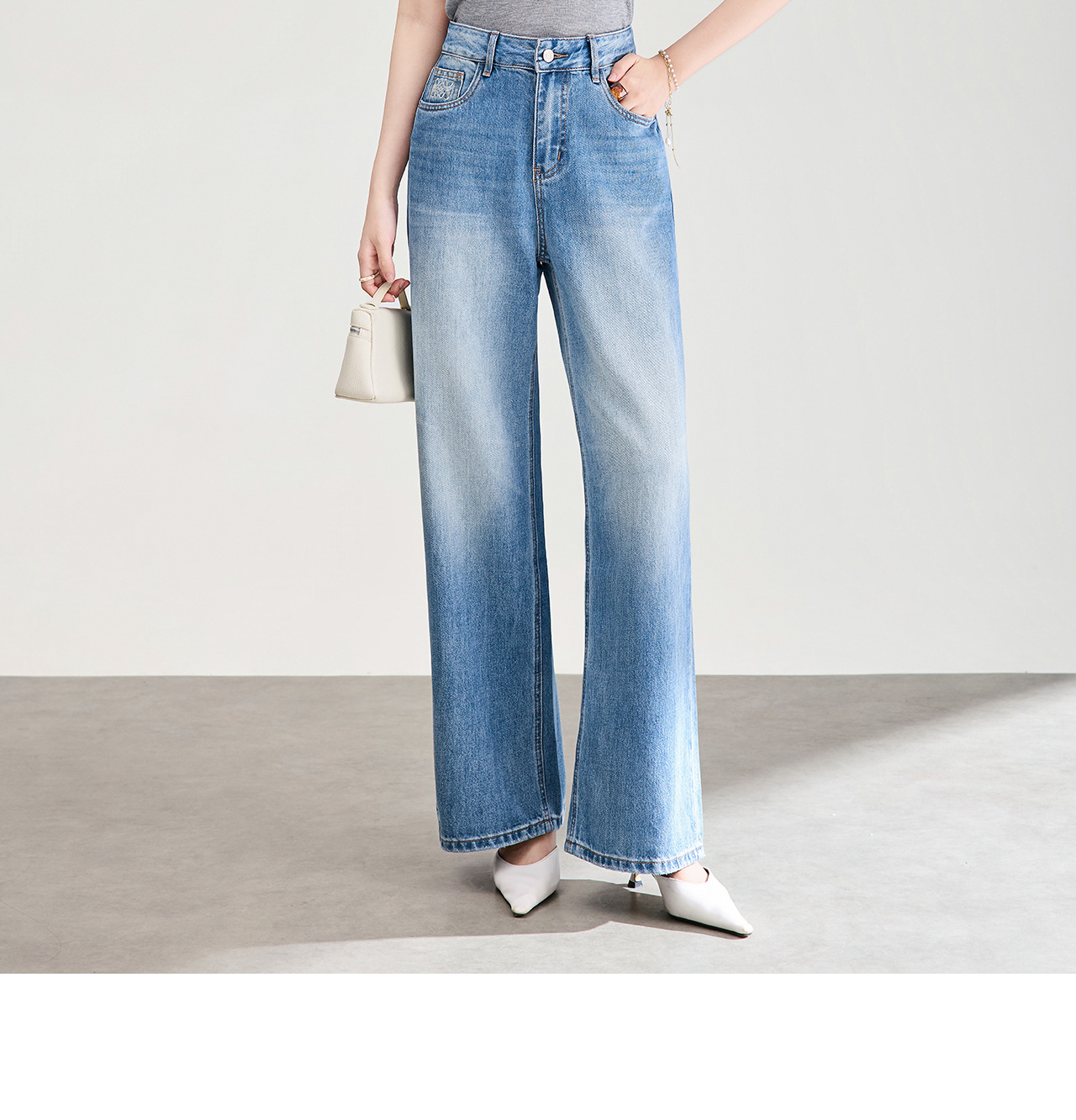 Quần jean ống rộng vải Tencel cotton phong cách retro, dáng suông rũ nhẹ mùa hè — xanh lam chi tiết 16