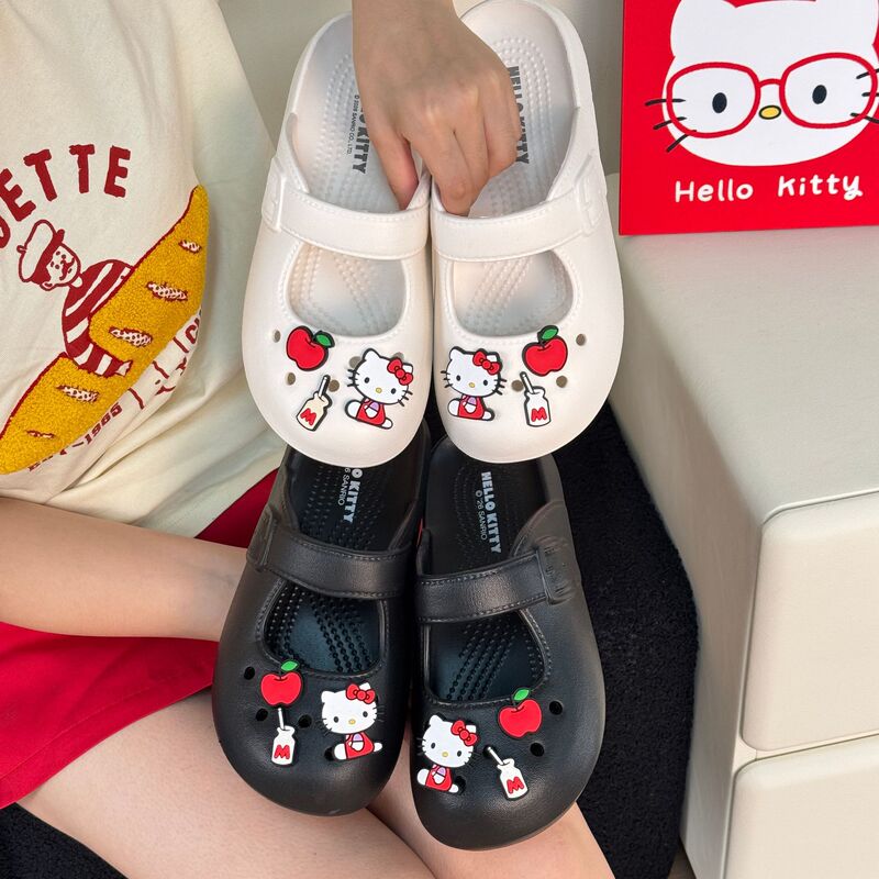 Authentic Sanrio Kitty Birkenstock-Style Women's Outdoor Non-Slip Breathable Eva Clogs Summer Thick-Soled Height-Increasing Slippers