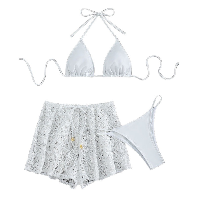 2026 New European and American Style Lace-Up Mesh Swim Shorts Two-Piece Swimsuit Sexy Bikini Three-Piece Set Swimwear Bikini