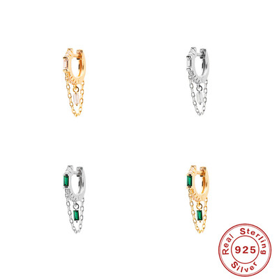 新品欧美跨境s925纯银ins几何流苏链条方形锆石吊坠耳圈耳饰|ms