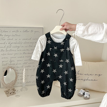 2025婴儿春秋牛仔两件套外出服背带裤＋百搭打底衫洋气男宝宝套装