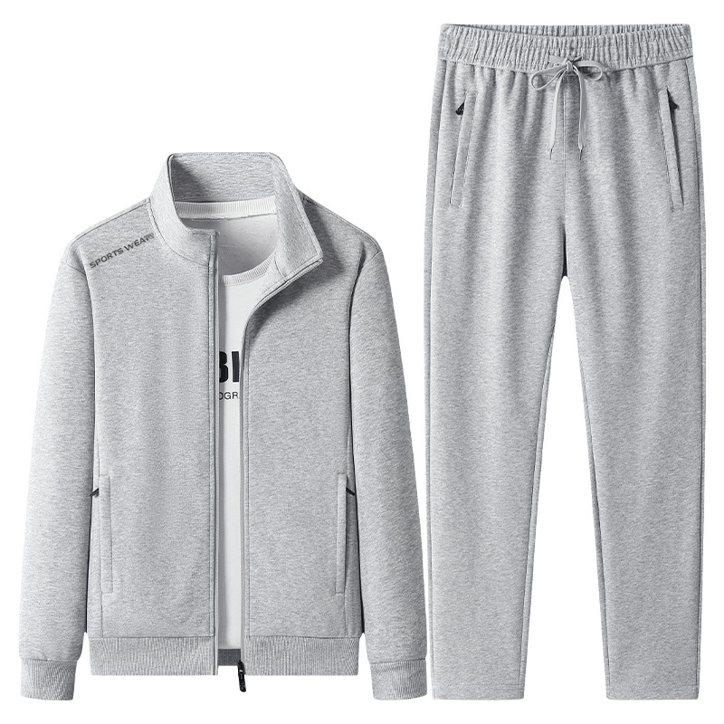 Trajes deportivos transfronterizos de primavera y otoño, ropa deportiva casual de color sólido para hombres, cuello suelto, tamaño grande, dos pantalones recto image 1