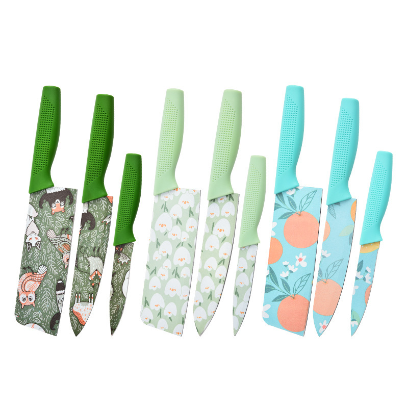 Nuevo cuchillo de cucina de acero inoxidable impresa de venta directa cuchillo de cocina cuchillo de cocina tres piezas