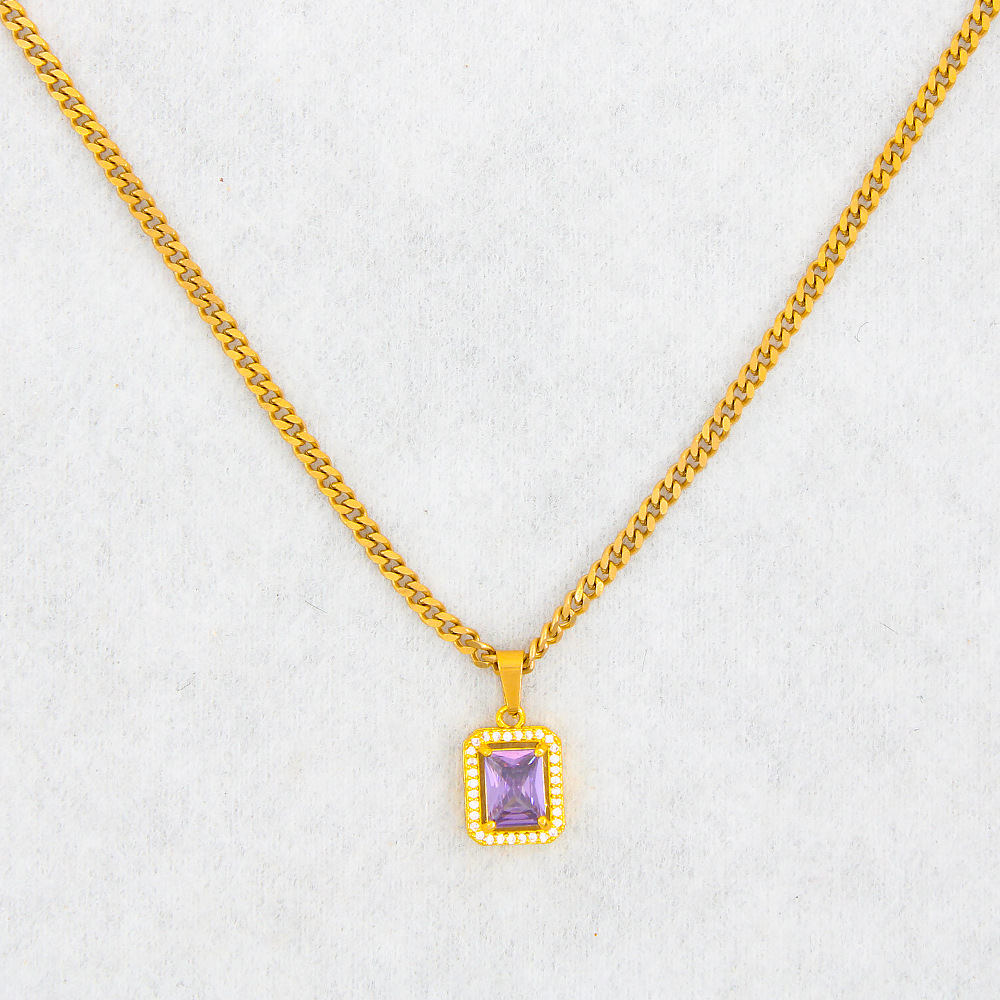 Retro Geometric Stainless Steel Zircon Pendant Necklace