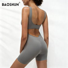 TikTok爆款欧美瑜伽连体服一体式后背镂空美背运动健身连体衣定制