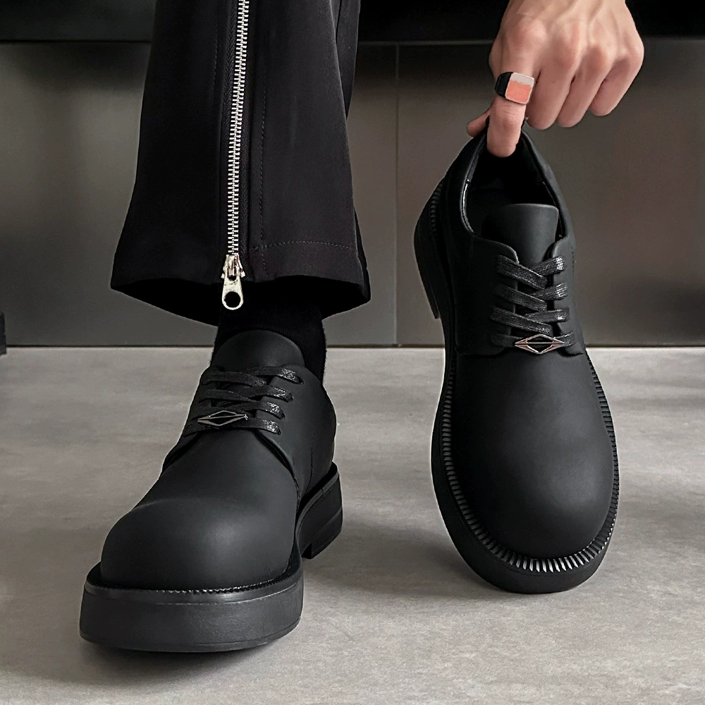 Cleanfit Дерби Обувь Большая голова Кожаная Обувь Мужская Прилив 2024 Новый Толстая подошва увеличивает досуг Британское чувство высокого уровня