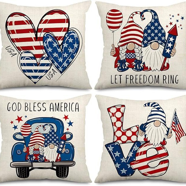 Transfronterizo Día de la Independencia de Amazon impresión lino almohada funda aniversario para celebrar el hogar vestido almohada funda mayorista