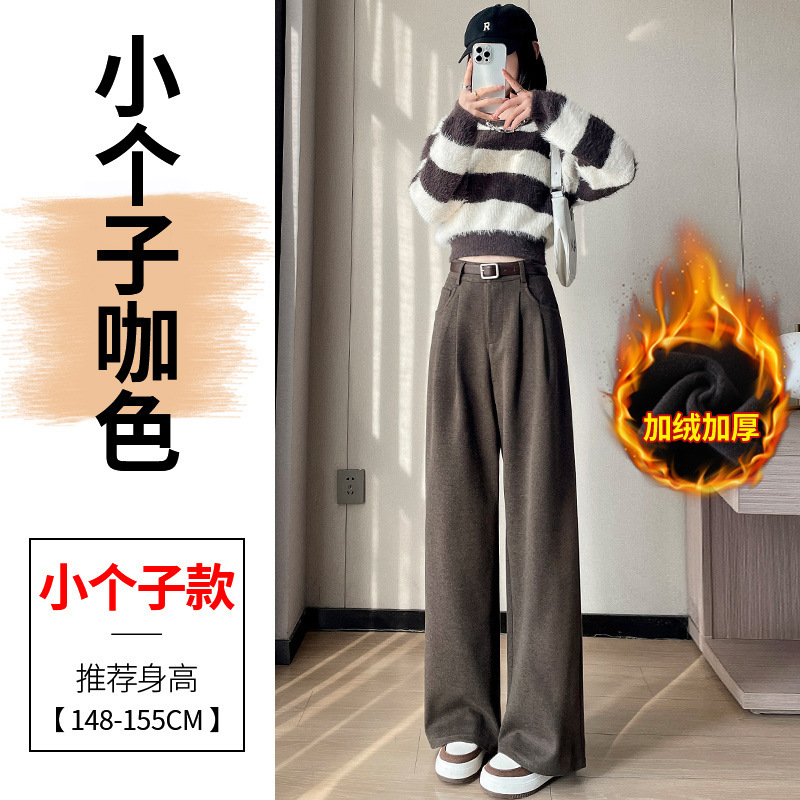 2025秋冬新款加绒毛呢阔腿裤直筒拖地裤高腰显瘦宽松窄版休闲裤女|undefined