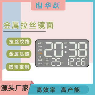 New silver gray wall clock acrylic lens wire drawing digital clock PC panel wire drawing road PC lens
