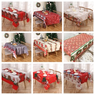 Cross-border Christmas decoration polyester Christmas tablecloth dining table coffee table printing tablecloth Christmas venue layout props