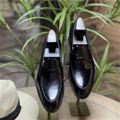 歐美英倫真皮男士商務正裝皮鞋潮流便士樂福鞋男一腳蹬套腳大碼鞋