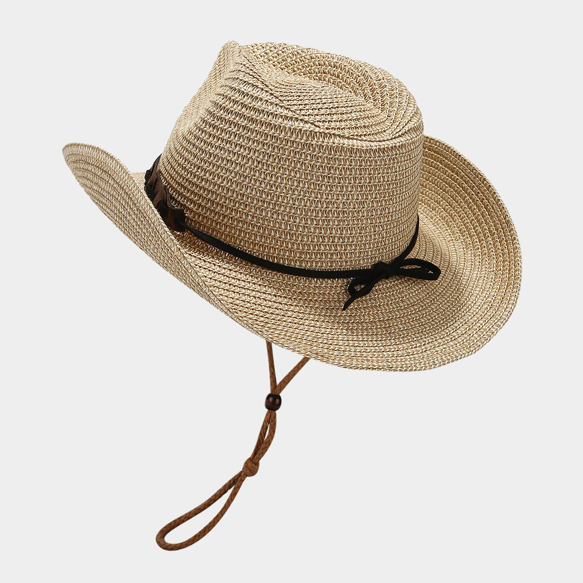 El viento del oeste decoración de sombrero de paja de vaquero para hombres y mujeres de verano retro al aire libre con cuerda a prueba de viento sombrero de sombrero solar transpirable