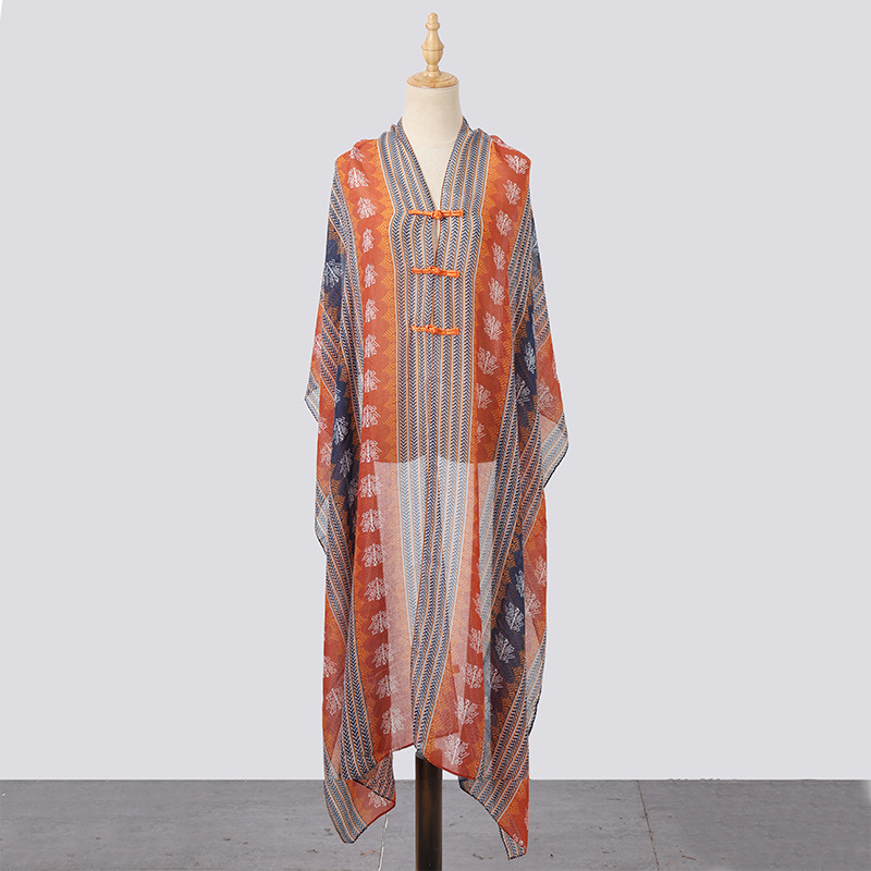 Chal Bufanda Verano de alta gama Nuevo estilo exótico Diadema Hebilla Estilo étnico Protector solar Chal con honda