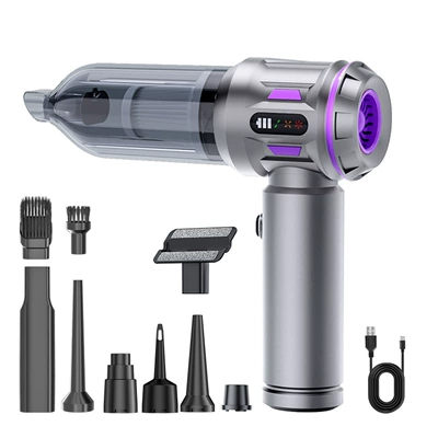 Cross-Border Car Vacuum Cleaner Wireless Handheld High-Power Blowing and Suction Integrated Small Household Charging Portable Dust Blower (Tozsoranlar) - silver-purplebrushless-motor-vacuum-cleaner3-sections2000mah