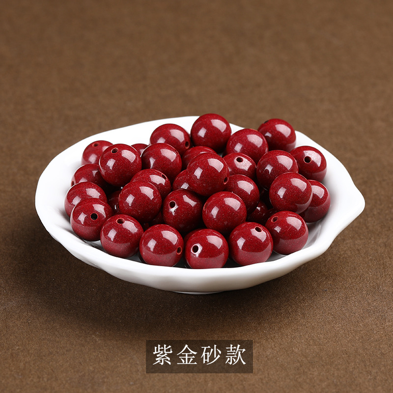 天然原矿朱砂散珠 高含量紫金砂帝王砂圆珠本命年朱砂手链文玩配