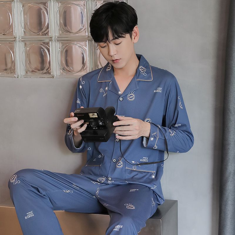 100% pijamas de algodón para hombres de verano de manga larga y corta para hombres delgados jóvenes y de mediana edad más el tamaño de primavera y otoño traje de uso en el hogar