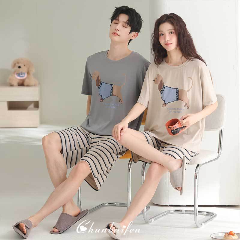 Chunbaifen Couple's Pajamas Tencel Lyocell Men's Pajamas 2026 New Style Home Wear Set with Chest Pads for Women Chunbaifen Couple's Pajamas Tencel Lyocell Men's Pajamas 2026 New Style Home Wear Set with Chest Pads for Women