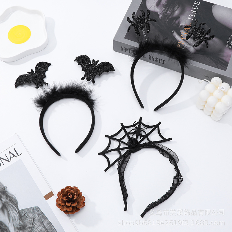 万聖魔法帽のカチューシャ蜘蛛の巣コウモリの頭は鬼節のカーニバルのパーティーの悪魔の牛の角のカチューシャを掛けます。|undefined