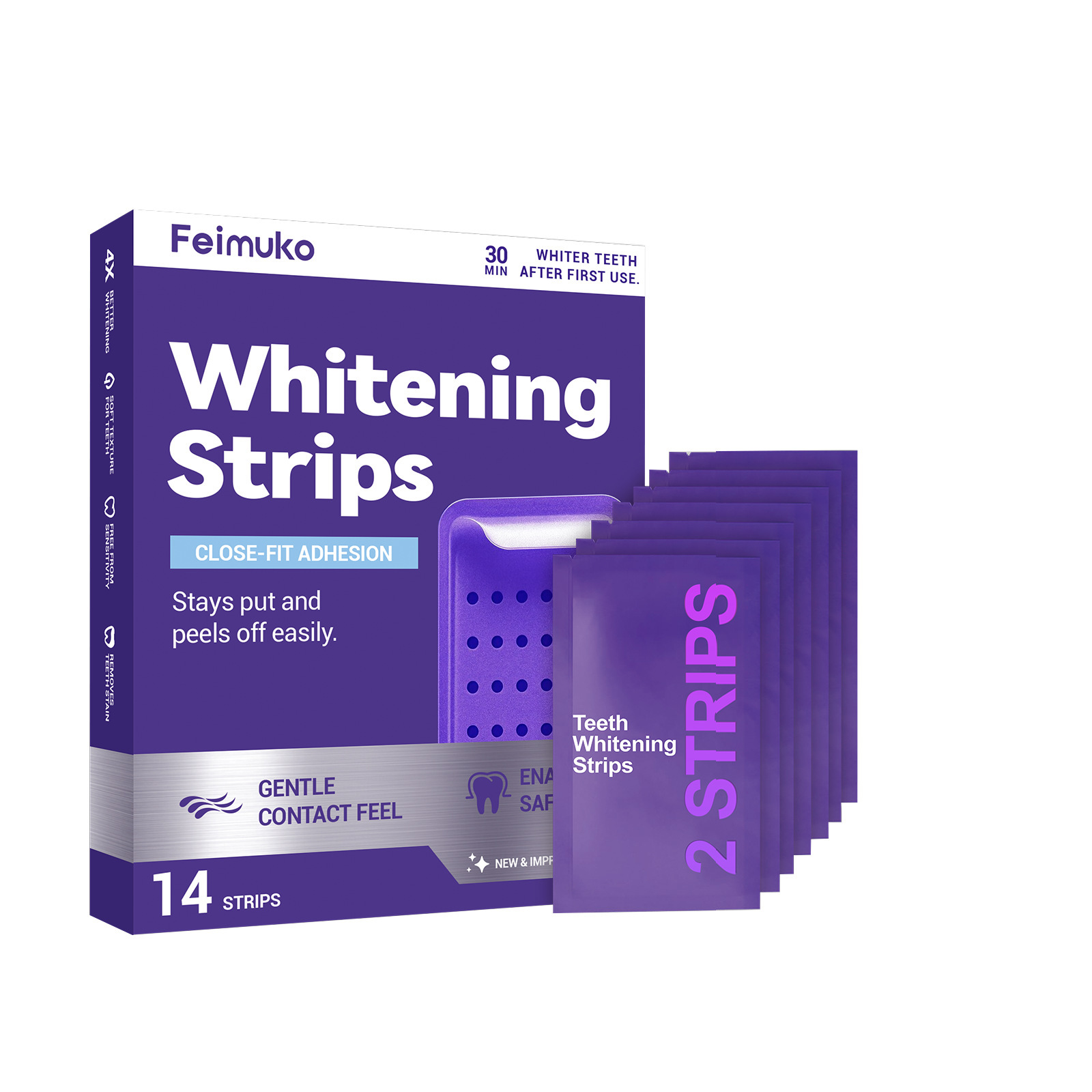 Bandes blanchissantes pour les dents Purple Shine, format portable, usage quotidien à domicile, produit d'hygiène bucco-dentaire facile à utiliser_voghion.com