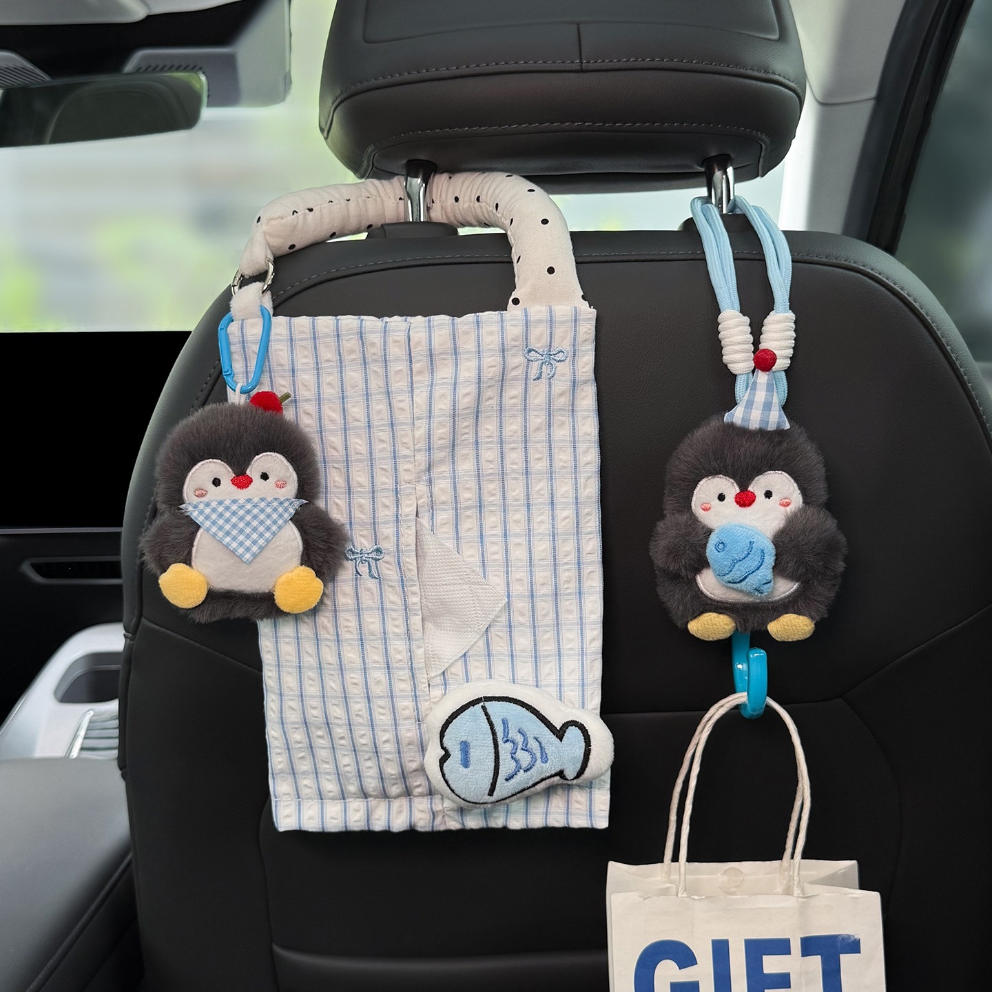 2026 Penguin Car Tissue Holder, Hanging Tissue Box for Front and Rear Car Seats, Cute Car Hook for Women
