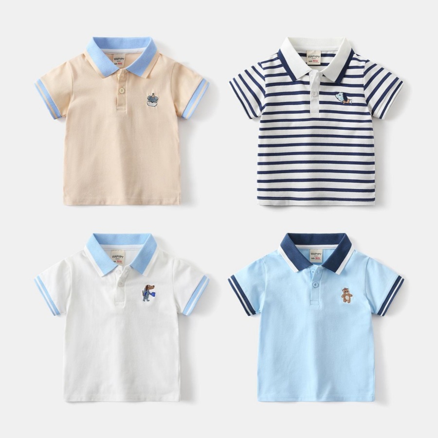 Boys' Short-Sleeve T-Shirt 2026 Summer New Style Children's Short-Sleeve Polo Shirt Baby Cartoon Embroidered Top Wholesale