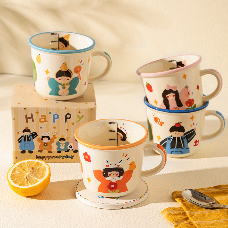 モダン主婦一家三口マグカップかわいいカップ家庭用朝食カップカップル対カップ陶磁器カップセット|undefined