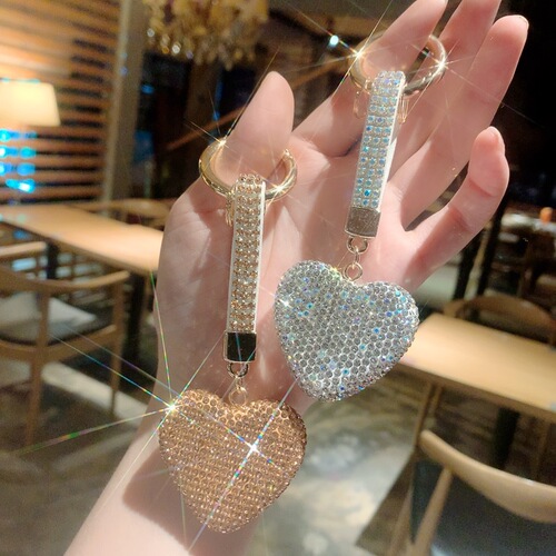 Creative clay dots drilled full of diamond rope heart keychain love women's bag pendant car keychain pendant accessories
