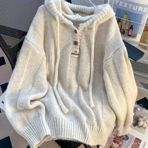 Korean Loose and Lazy Style Hooded Sweatshirt for Women - Spring and Autumn 2024 New Arrival Soft and Thick Drawstring Knit Sweatshirt Trend