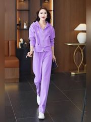时尚套装女春秋2025新款洋气减龄休闲运动服套装女两件套紫色卫衣