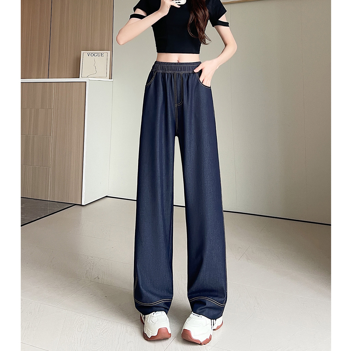 Tencel Wide-Leg Jeans for Women Summer Thin 2025 New Style Drapey Large Size Casual Narrow Straight Pants for Women