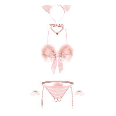 Cat girl three-piece hot, sexy, passionate, no removal set pure desire cute small chest passionate uniform open-leg no removal