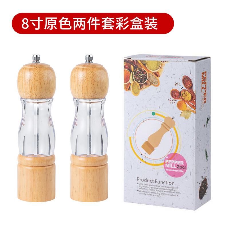 Amoladora de pimienta de madera transparente base traje cocina pimienta sal marina Molino de pimienta negro hogar camping condimento botella