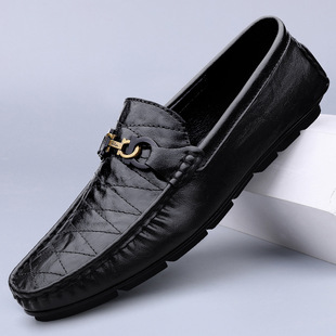 Live Broadcast Popular Beanie Shoes Cross-Border Large Size Lazy Driving Shoes British Casual Shoes Genuine Leather Cowhide Men's Shoes