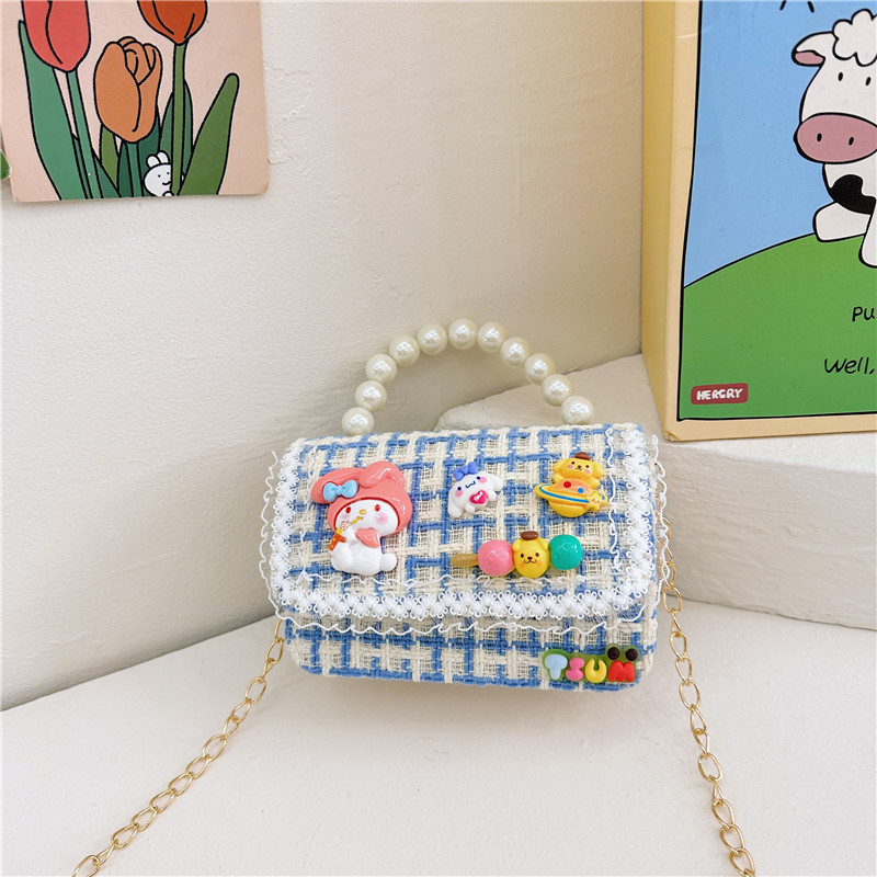 Venta al por mayor Otoño e Invierno estilo occidental niños pequeño bolso cuadrado moda femenina niñas contraste color cadena bolso simple con cuentas